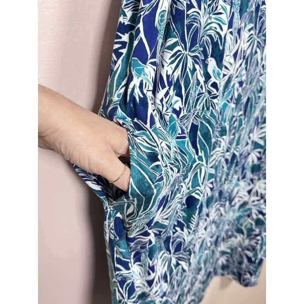 J. Jill Womens Dress Tropical Print Hawaii Beach Blue XL Stretch Coastal - Picture 6 of 12